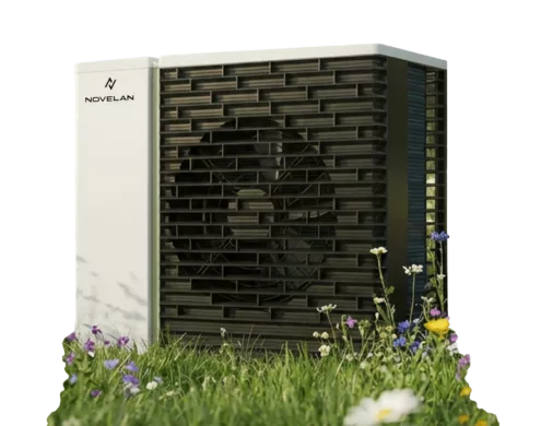 Wärmepumpe in der Wiese als Lösung von Haus der Energie