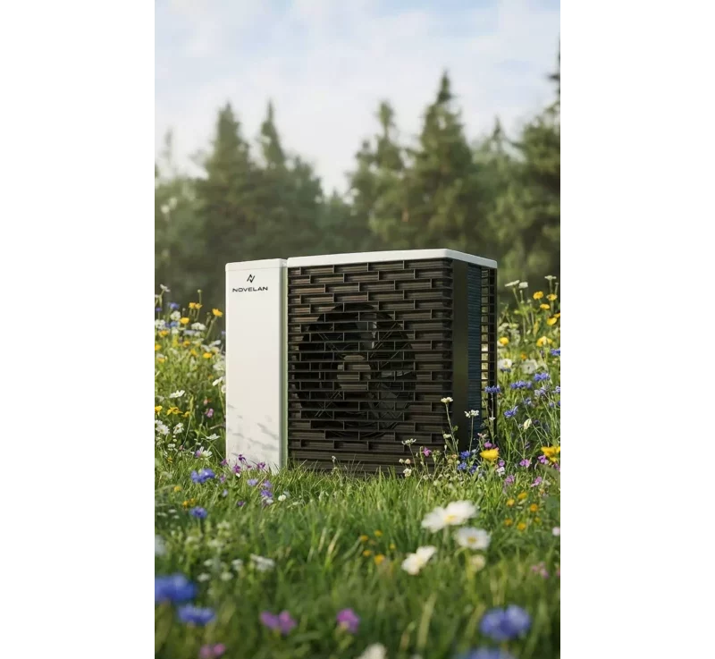 Wärmepumpe in der Wiese als Lösung von Haus der Energie
