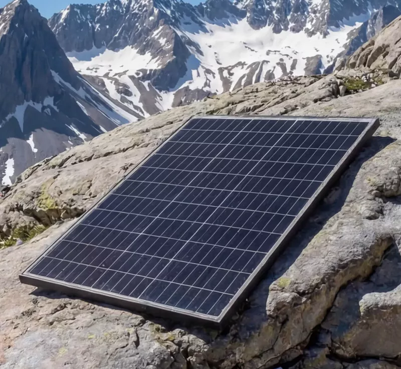 Photovoltaik auf Fels als Symbol für das Haus der Energie und nachhaltige Stromgewinnung im Frühjahr