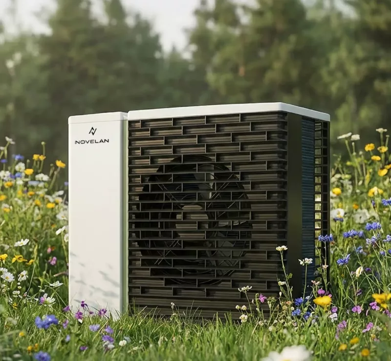 Wärmepumpe in der Wiese als Lösung von Haus der Energie